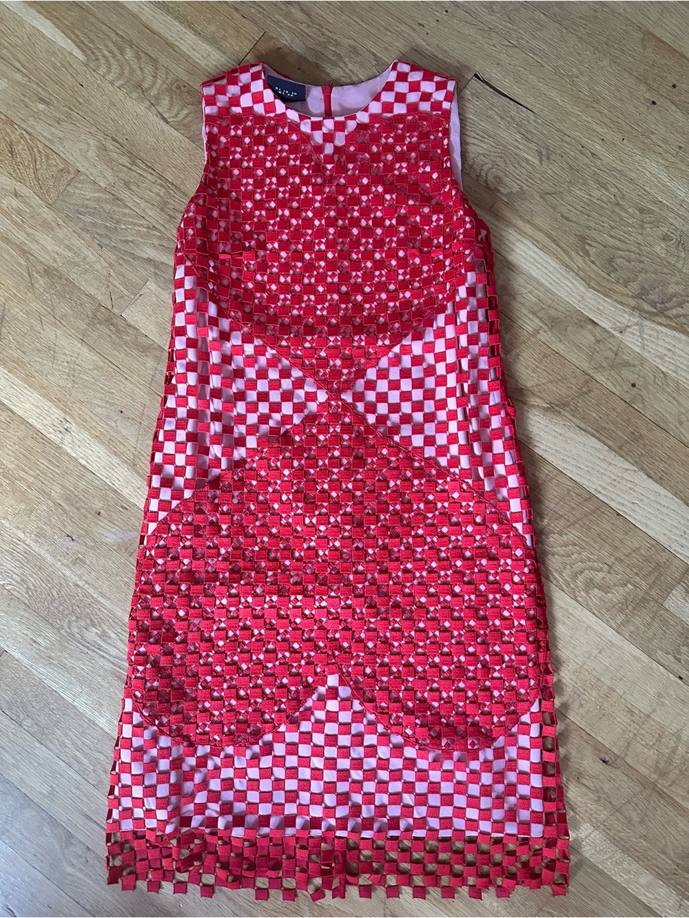 AKRIS red checkered dress  with double lining in light pink color